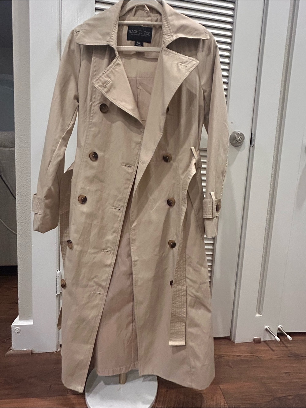Rachel Zoe Light Beige Double-Breasted Trench Coat with Belt